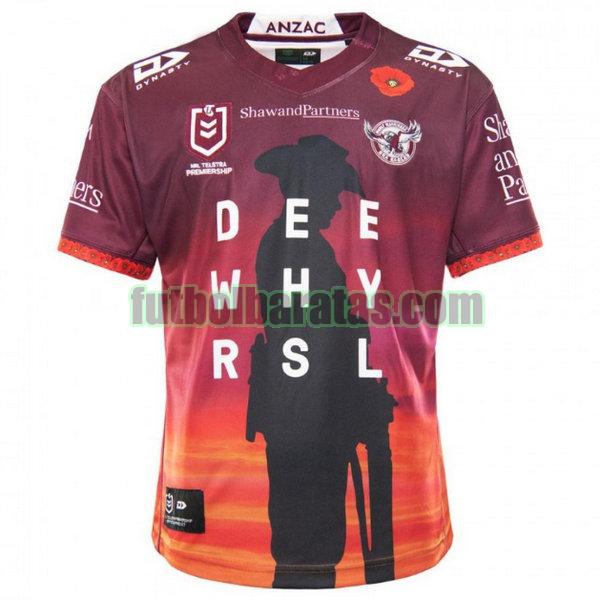 camiseta manly warringah sea eagles 2021 púrpura anzac