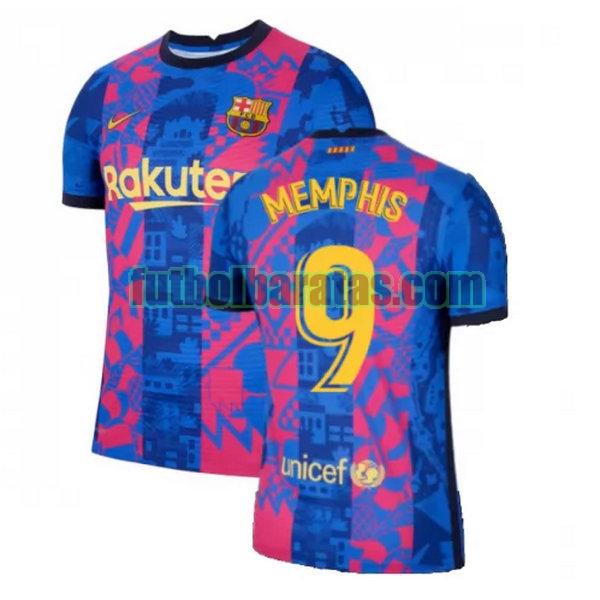 camiseta memphis 9 barcelona 2021 2022 azul rojo tercera
