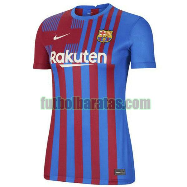 camiseta mujer barcelona 2021 2022 rojo azul priemra