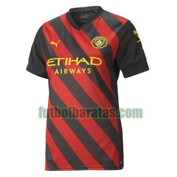 camiseta mujer manchester city 2022 2023 negro rojo segunda