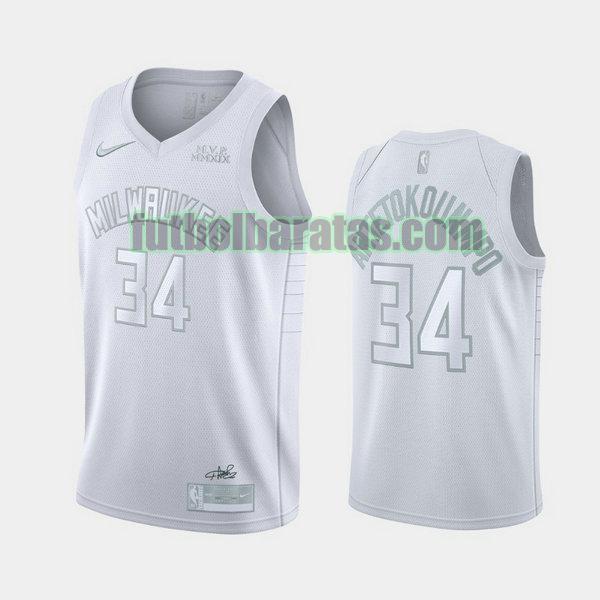 camiseta mvp 2019 giannis antetokounmpo 34 milwaukee bucks blanco hombro