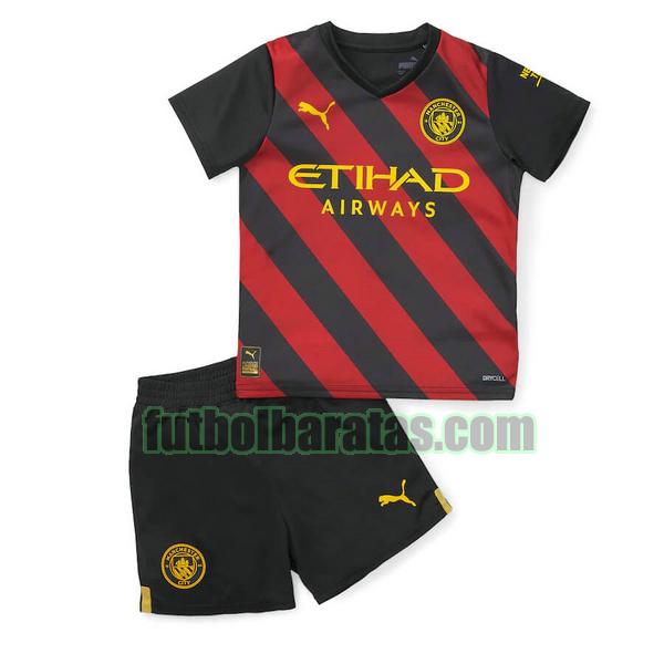 camiseta niño manchester city 2022 2023 negro rojo segunda