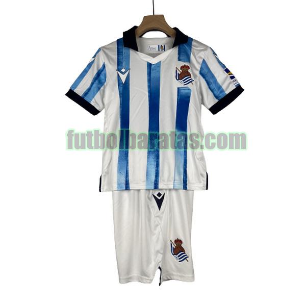 camiseta niño real sociedad 2023 2024 blanco azul segunda