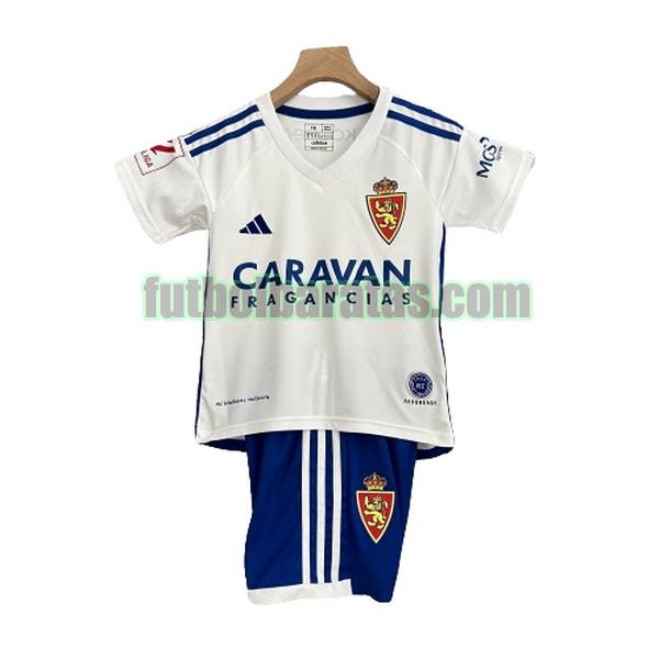 camiseta niño real zaragoza 2023 2024 blanco primera