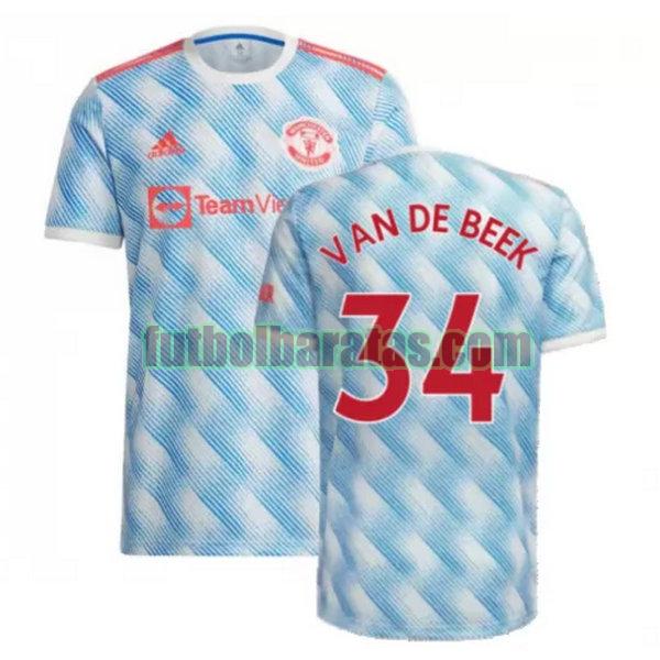 camiseta van de beek 34 manchester united 2021 2022 azul segunda