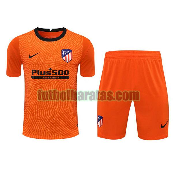 camisetas+pantalones cortos atletico madrid 2021 naranja portero