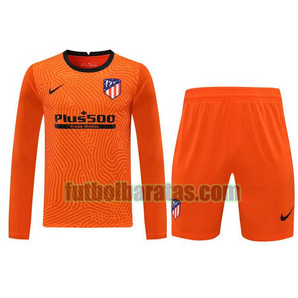 camisetas+pantalones cortos atletico madrid 2021 naranja portero ml