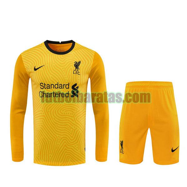 camisetas+pantalones cortos liverpool 2021 amarillo portero ml