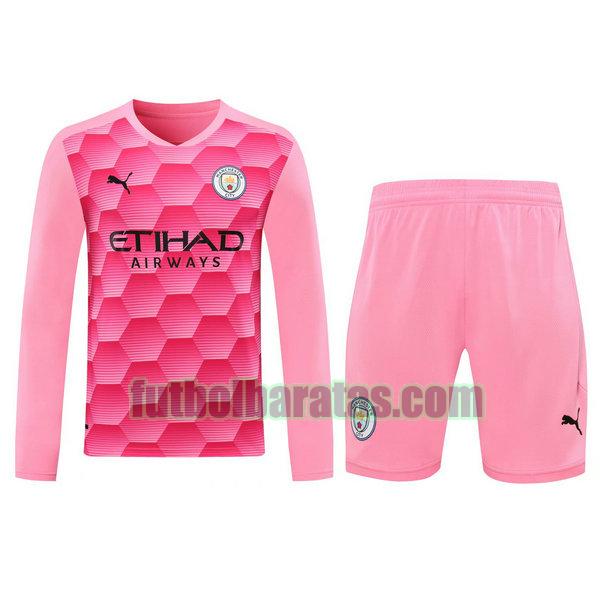 camisetas+pantalones cortos manchester city 2021 rosa portero ml