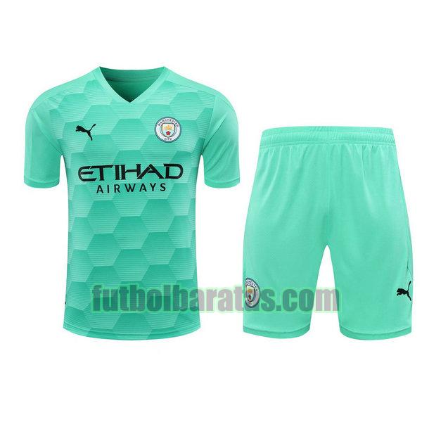 camisetas+pantalones cortos manchester city 2021 verde portero
