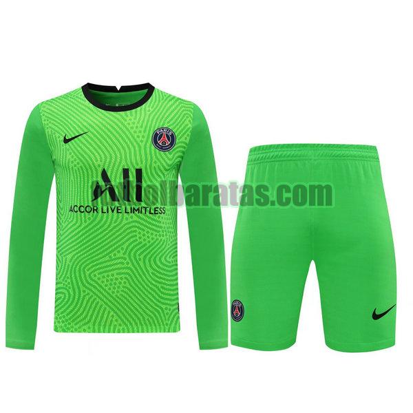 camisetas+pantalones cortos paris saint-germain 2021 verde portero ml