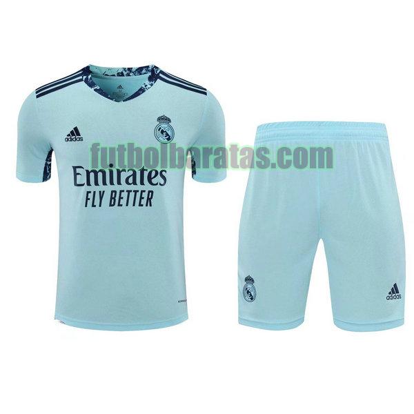 camisetas+pantalones cortos real madrid 2021 azul portero