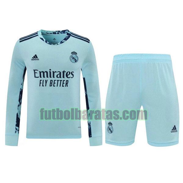 camisetas+pantalones cortos real madrid 2021 azul portero ml