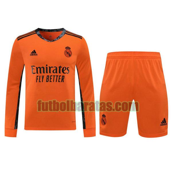 camisetas+pantalones cortos real madrid 2021 naranja portero ml