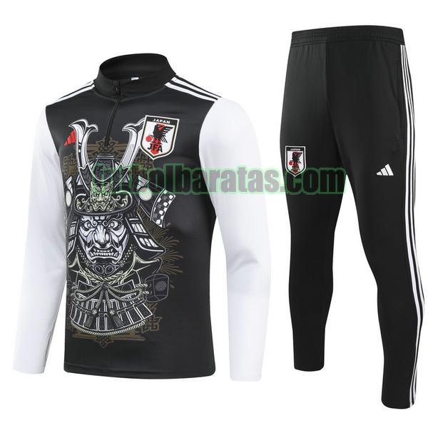 chandal niño japón 2024 negro blanco half zipper conjunto