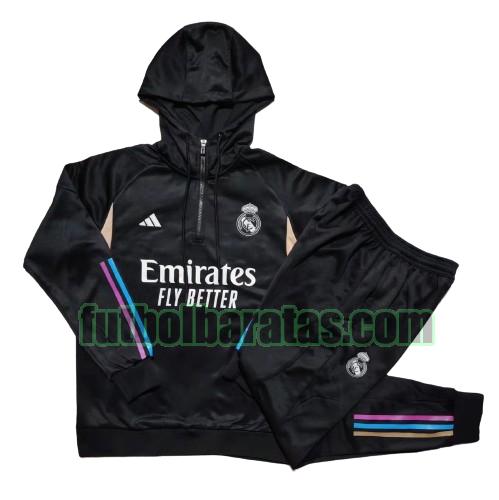 chandal niño real madrid 2023 2024 hooded negro conjunto