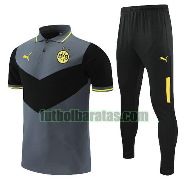 polo borussia dortmund 2022 negro gris conjunto