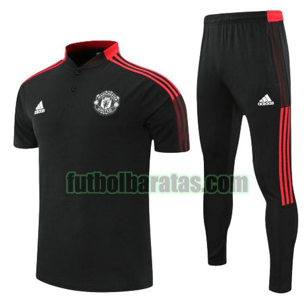 polo manchester united 2022 negro rojo conjunto